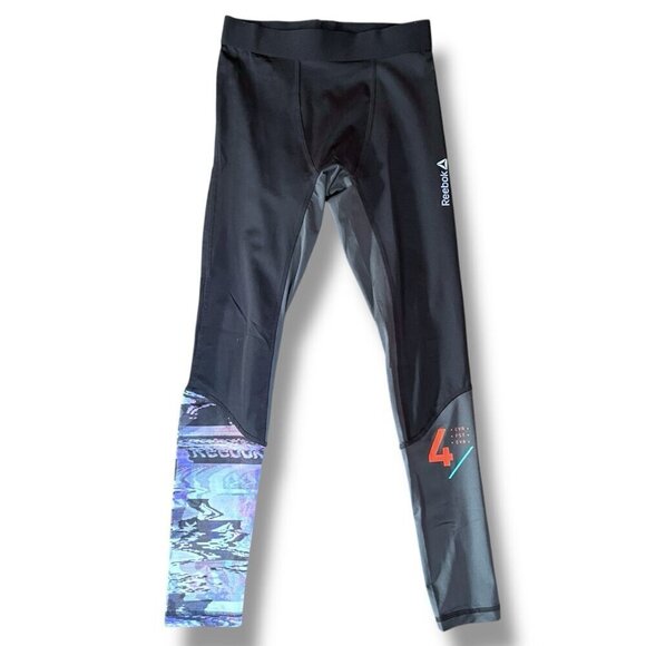 Reebok PlayIce Womens Leggings Sz Medium Black Compression Mesh Panel Athletic - Picture 1 of 8